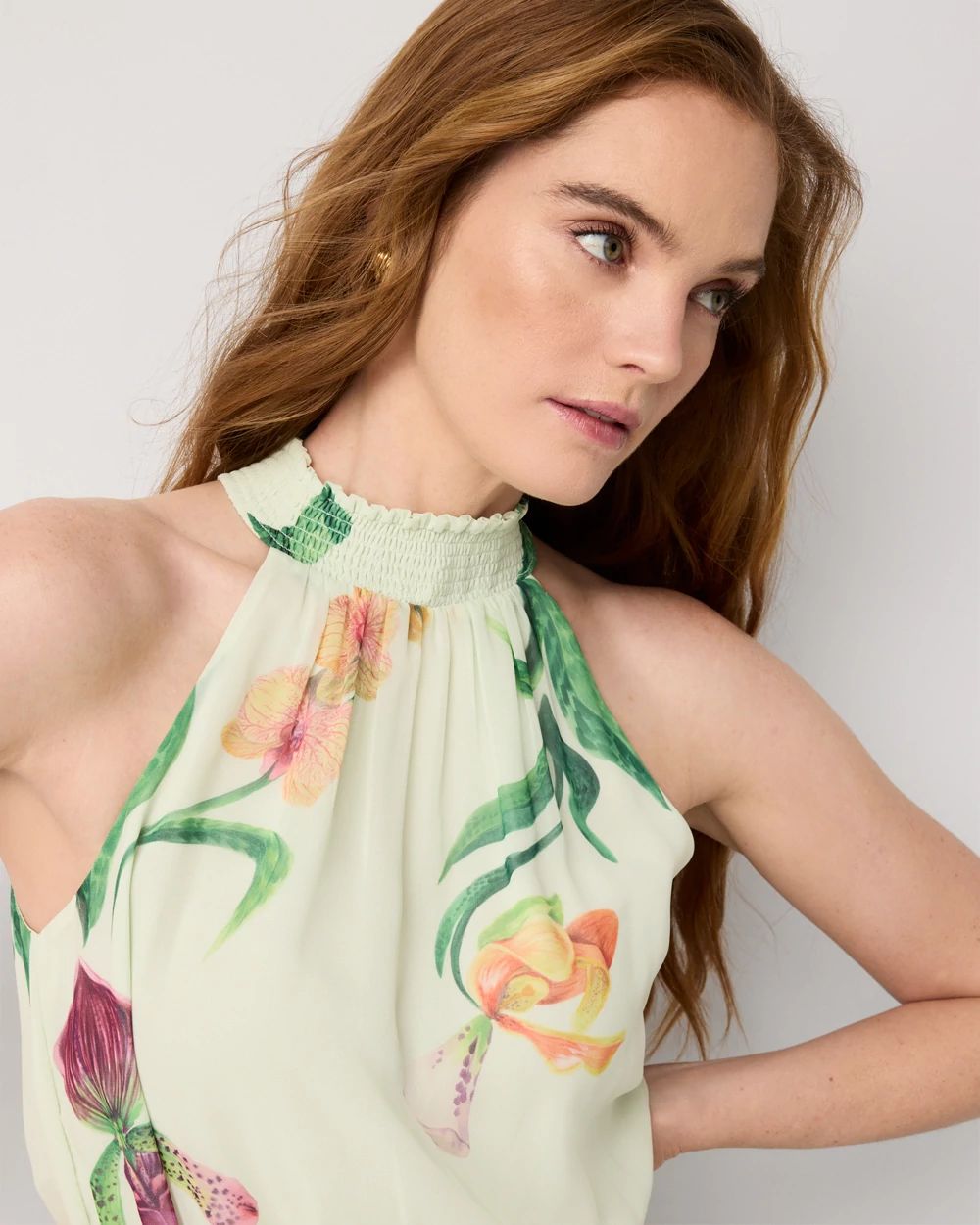 Petite Sleeveless Pleated Halter Midi Dress