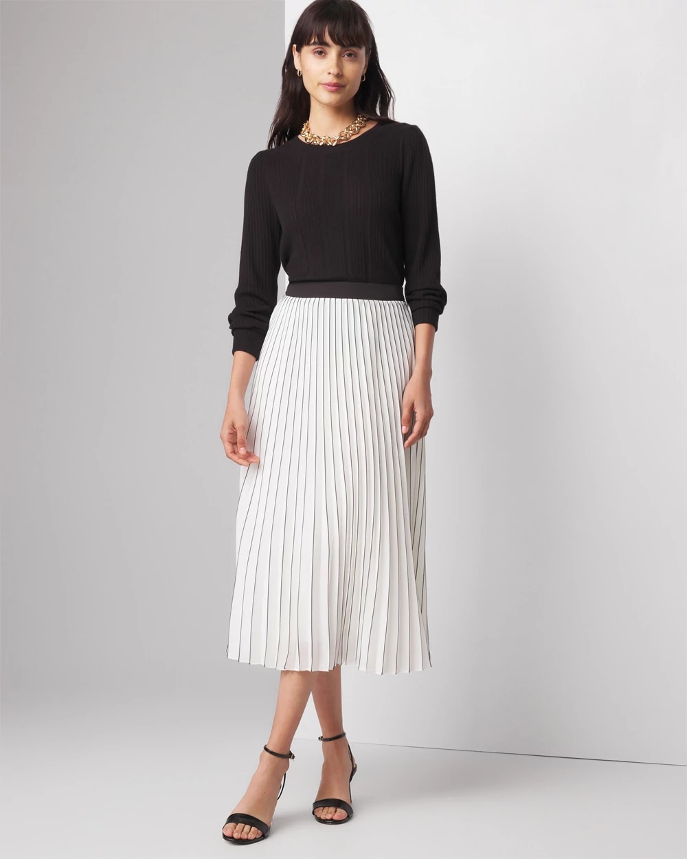 Smocked Pleated Midi Skirt