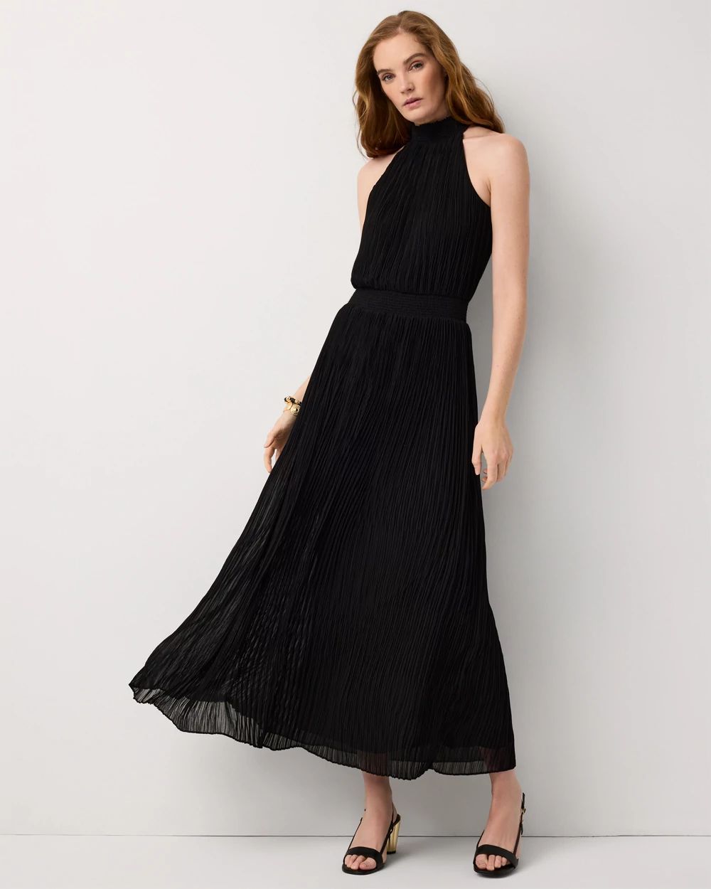Petite Pleated Halter Maxi Dress