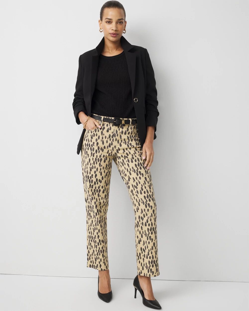 Petite Leopard High Rise Straight Jean