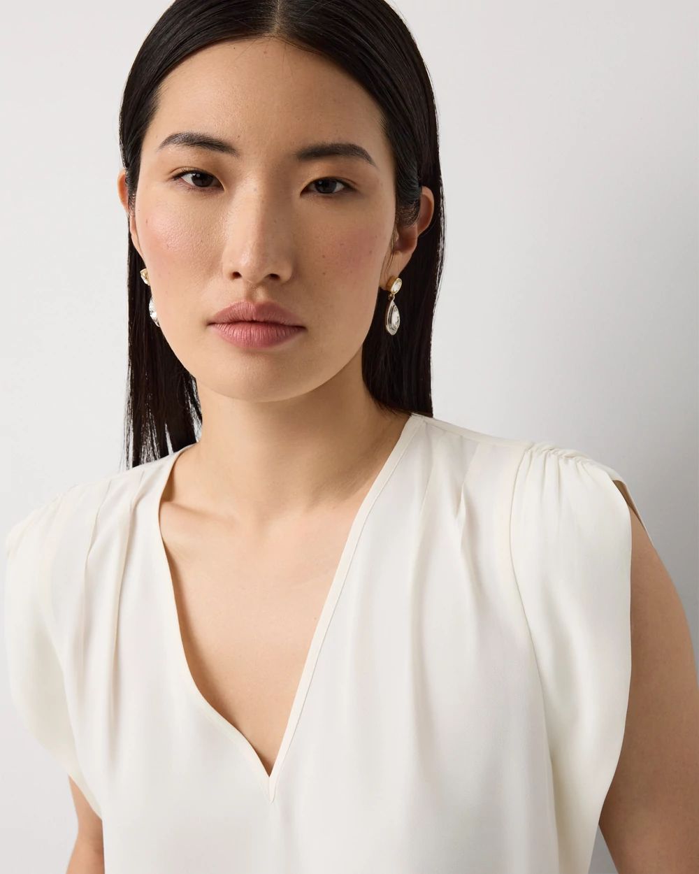 Ruched Shoulder Crepe Shell