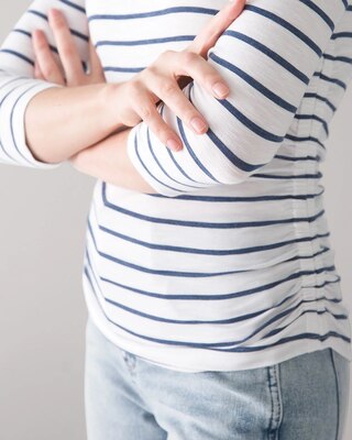 ¾ Sleeve Shirred-Side Knit Tee