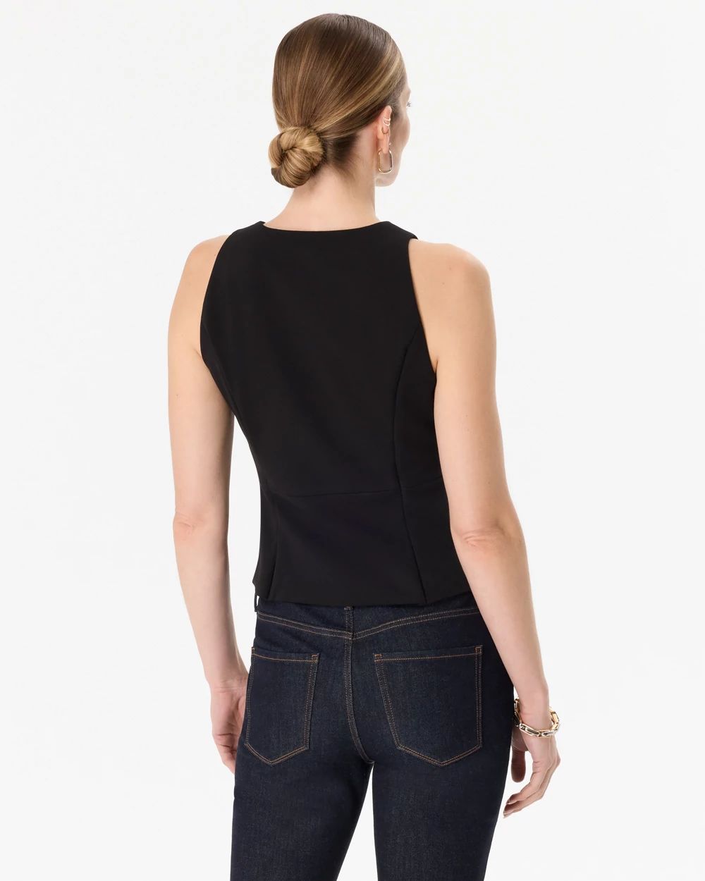 Faux Leather Trim Crepe Vest click to view larger image.