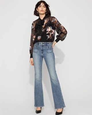 High-Rise Novelty Waistband Flare Jean click to view larger image.