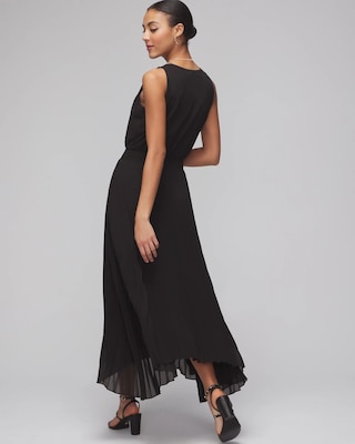 Sleeveless Smocked V-Neck Pleated Midi Dress