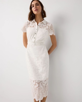 Button-Front Lace Midi Dress click to view larger image.