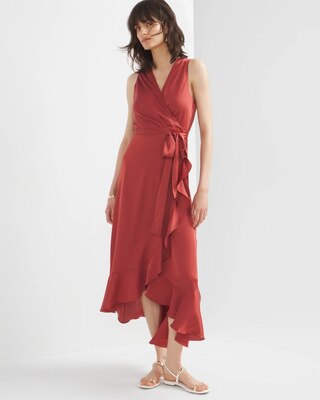 Sleeveless Satin Wrap Dress