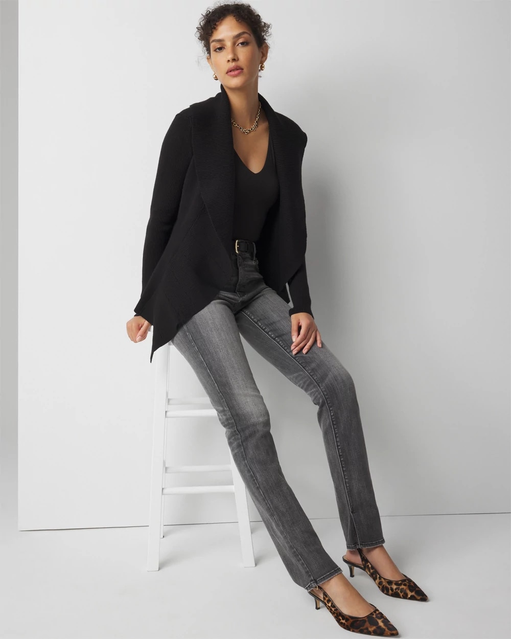 Petite Long Sleeve Open Ruffle Cardigan