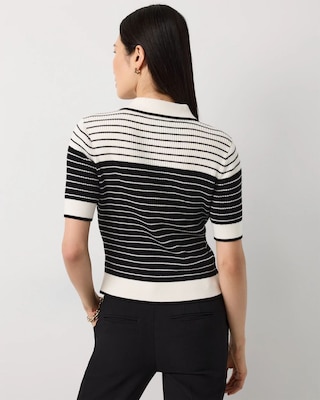 Collared Striped Cotton Cardigan click to view larger image.