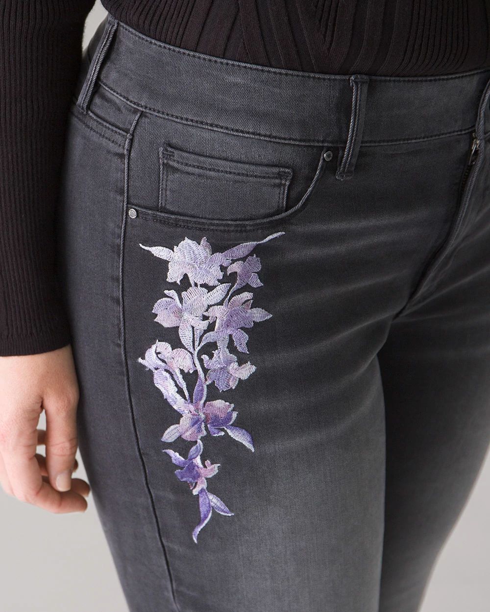 Embroidered skinny jeans top