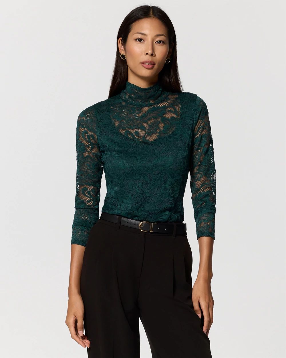 Lace Mockneck Long Sleeve Top
