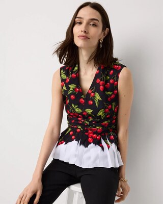 Pleated Peplum V-neck Top