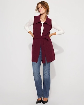 Bouclé Sleeveless Tie-Waist Sweater Vest click to view larger image.