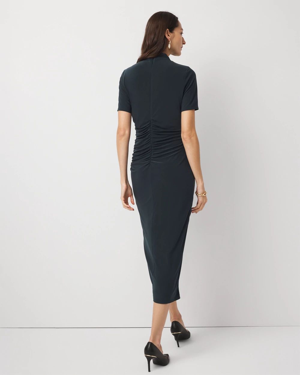 Ruched Mockneck Midi Dress click to view larger image.