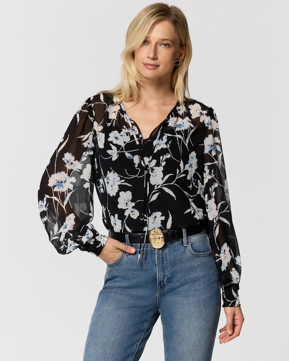 Chiffon Tie-Neck Blouse