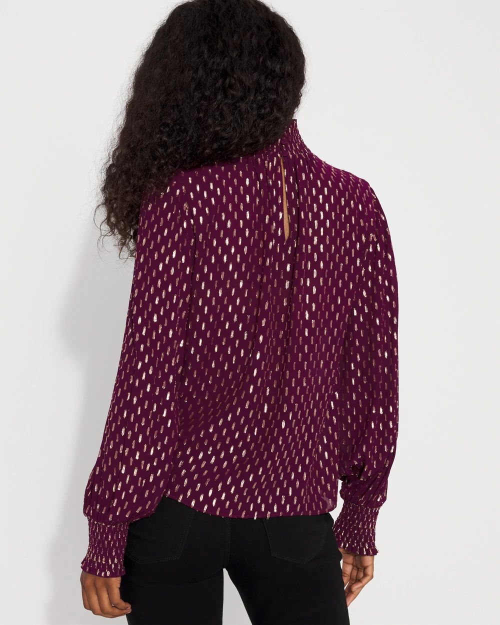 Jacquard + Gold Clip Mock Neck Blouse click to view larger image.