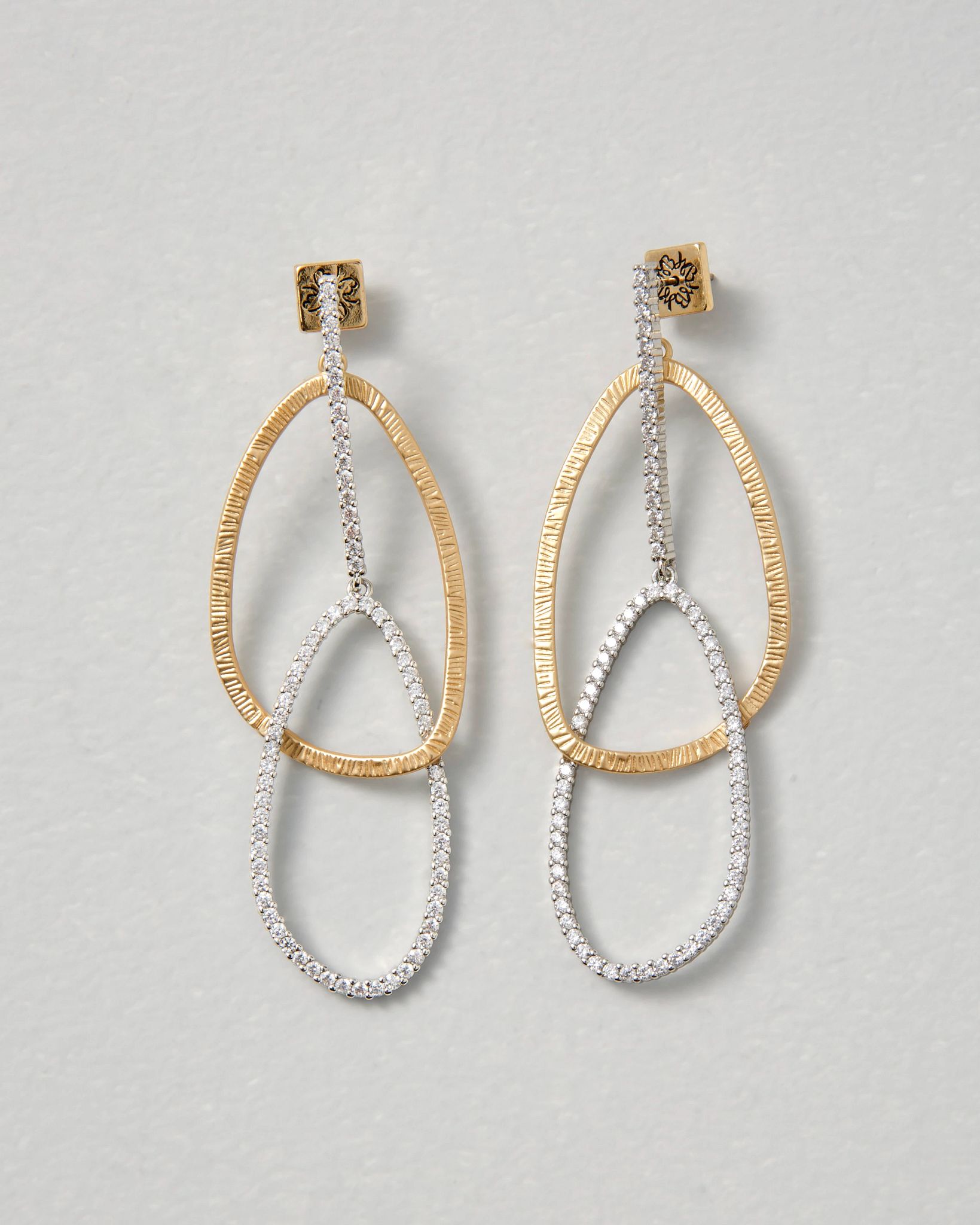 Mixed Metal Pavé Drop Earrings