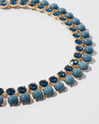 Gold Blue Double Row Short Strand Necklace