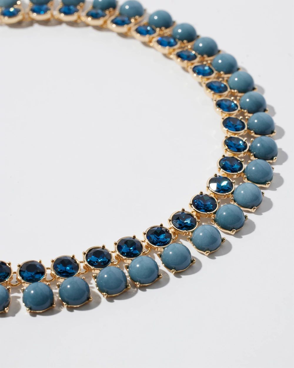 Gold Blue Double Row Short Strand Necklace