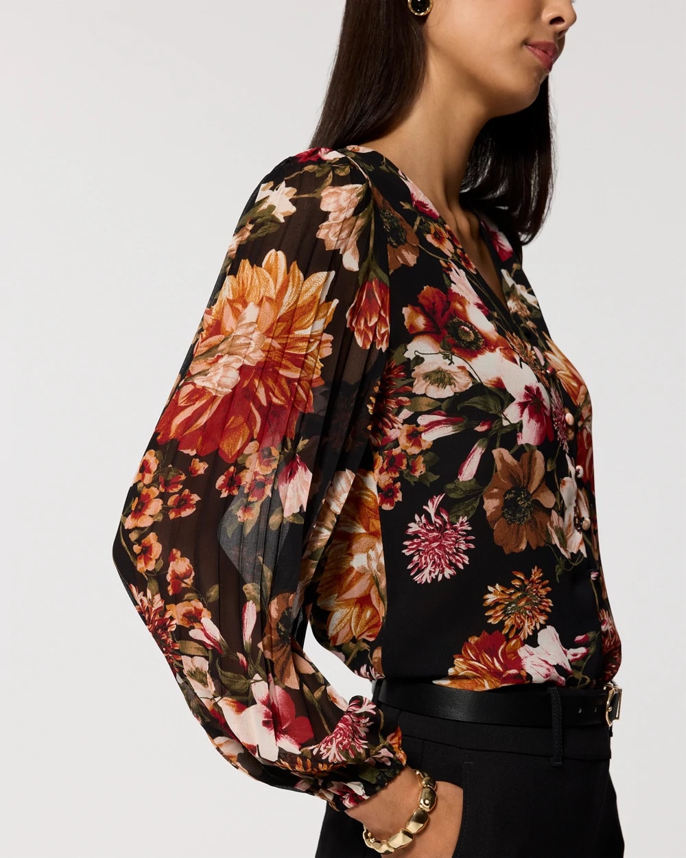 Petite Pleat Sleeve Chiffon Blouse