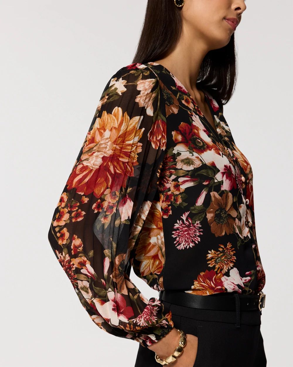 Petite Pleat Sleeve Chiffon Blouse click to view larger image.