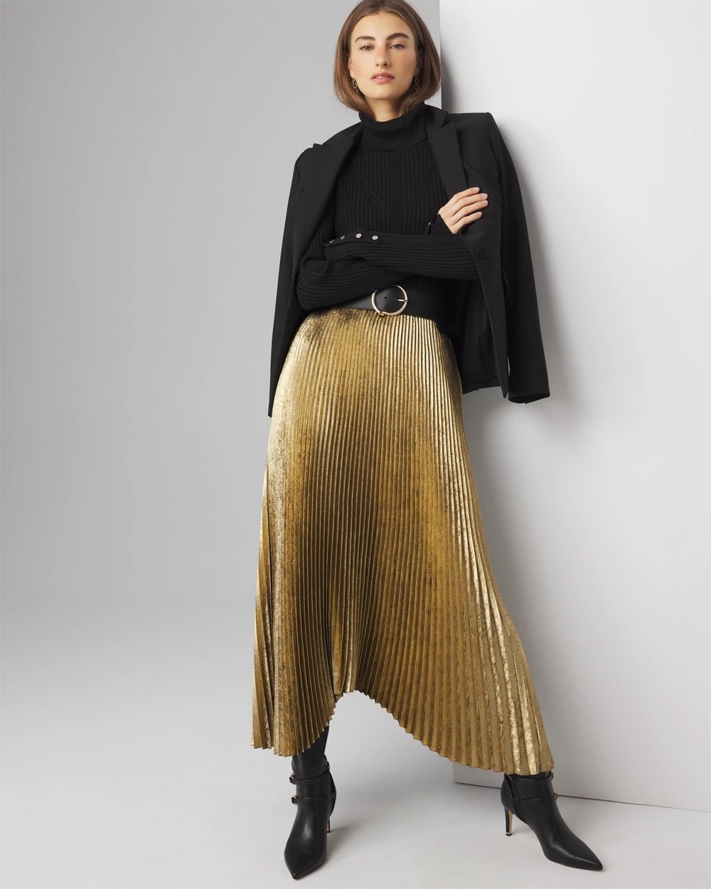 Metallic Pleated Skirt