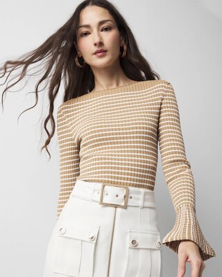 Striped Flared Cuff Sweater click to view larger image.