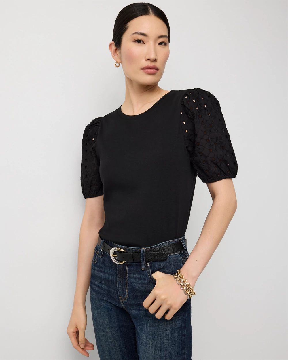 Eyelet Sleeve Cotton Tee
