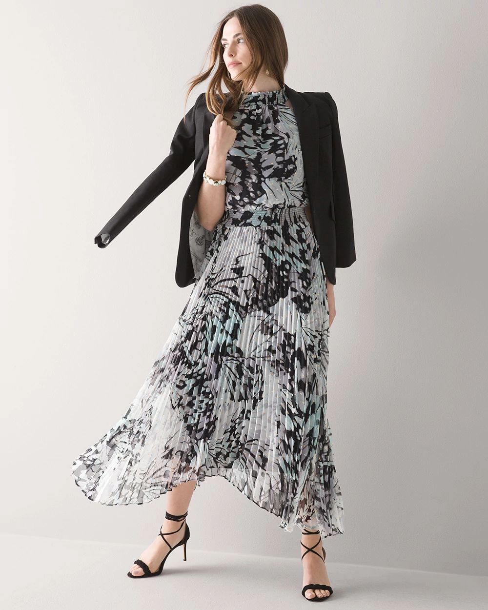 Pleated Halter Midi Dress