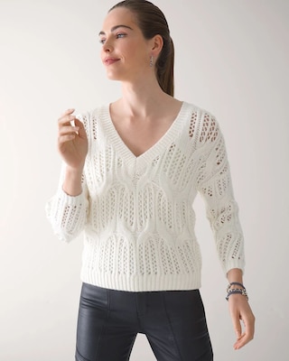 Long Sleeve Chunky V-Neck Sweater click to view larger image.
