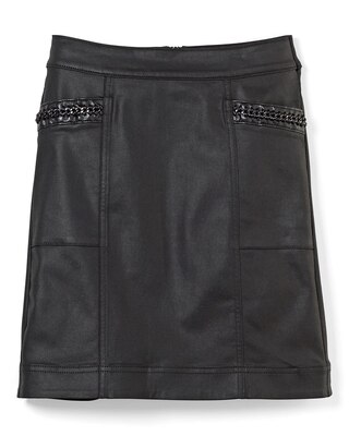 Coated Denim Chain Trim Skirt