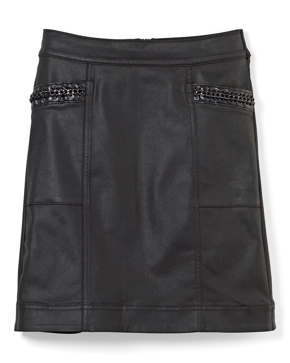 Coated Denim Chain Trim Skirt