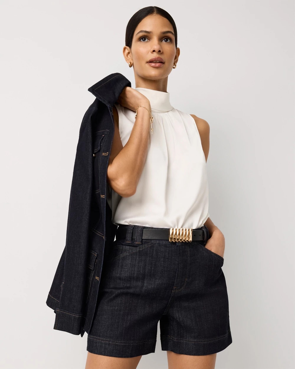 Tailored High Rise Denim Short