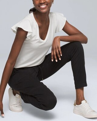 Mid-Rise Tapered Ankle Pants with Rib Knit Waistband