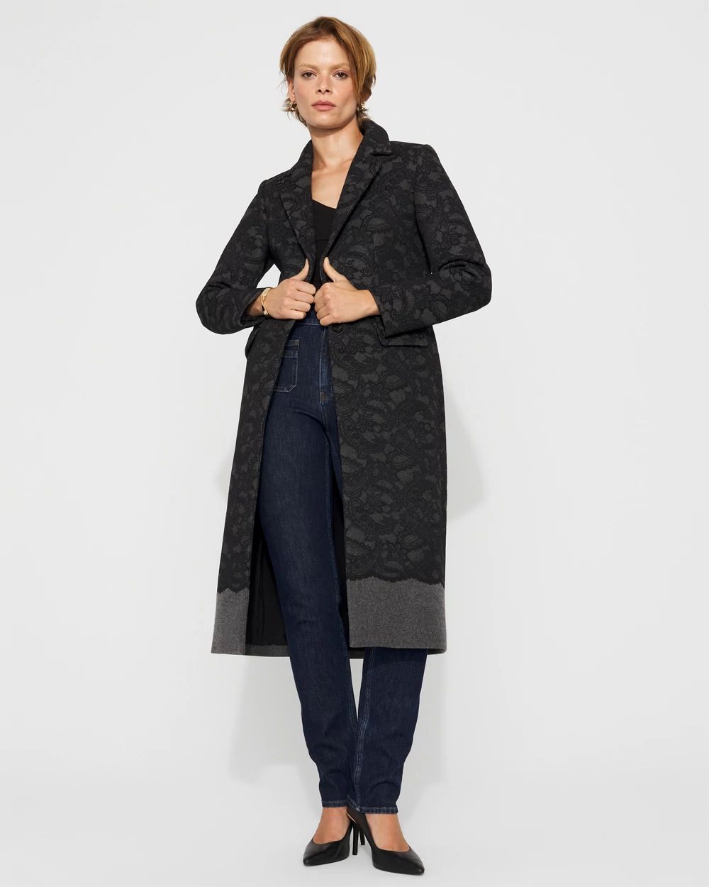 Lace Wool-Blend Melton Coat