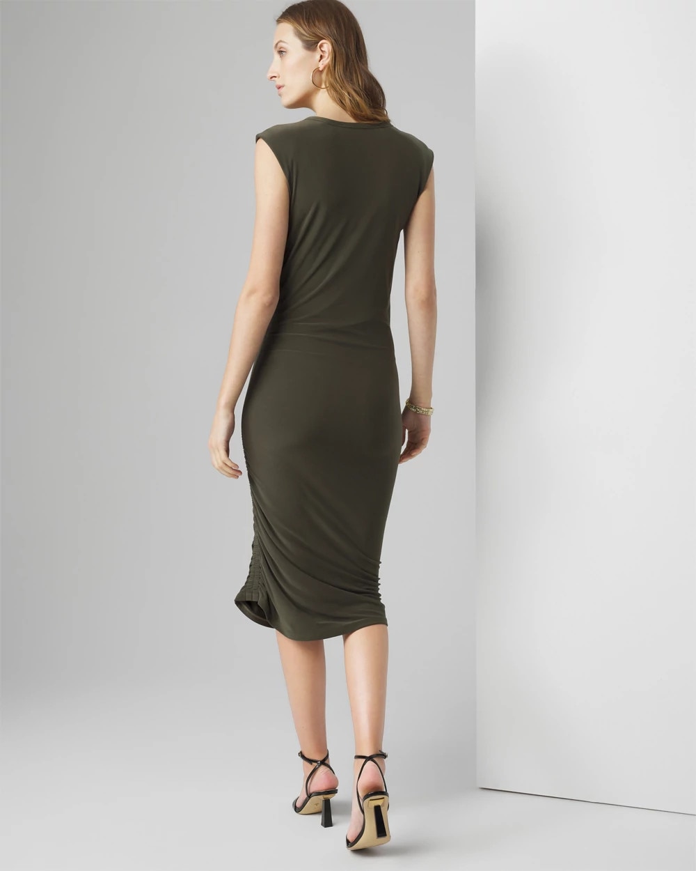 Cap-Sleeve Matte Jersey Ruched Side Dress