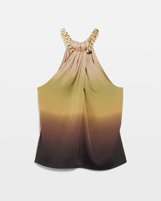 Petite Satin Chain-Neck Halter Top click to view larger image.