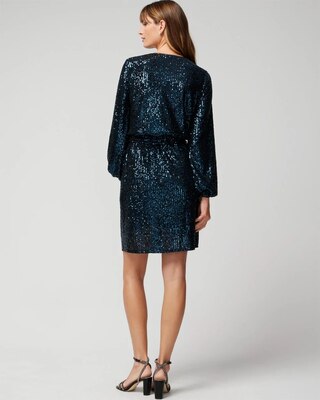 Long Sleeve Sequin Surplice Blouson Dress