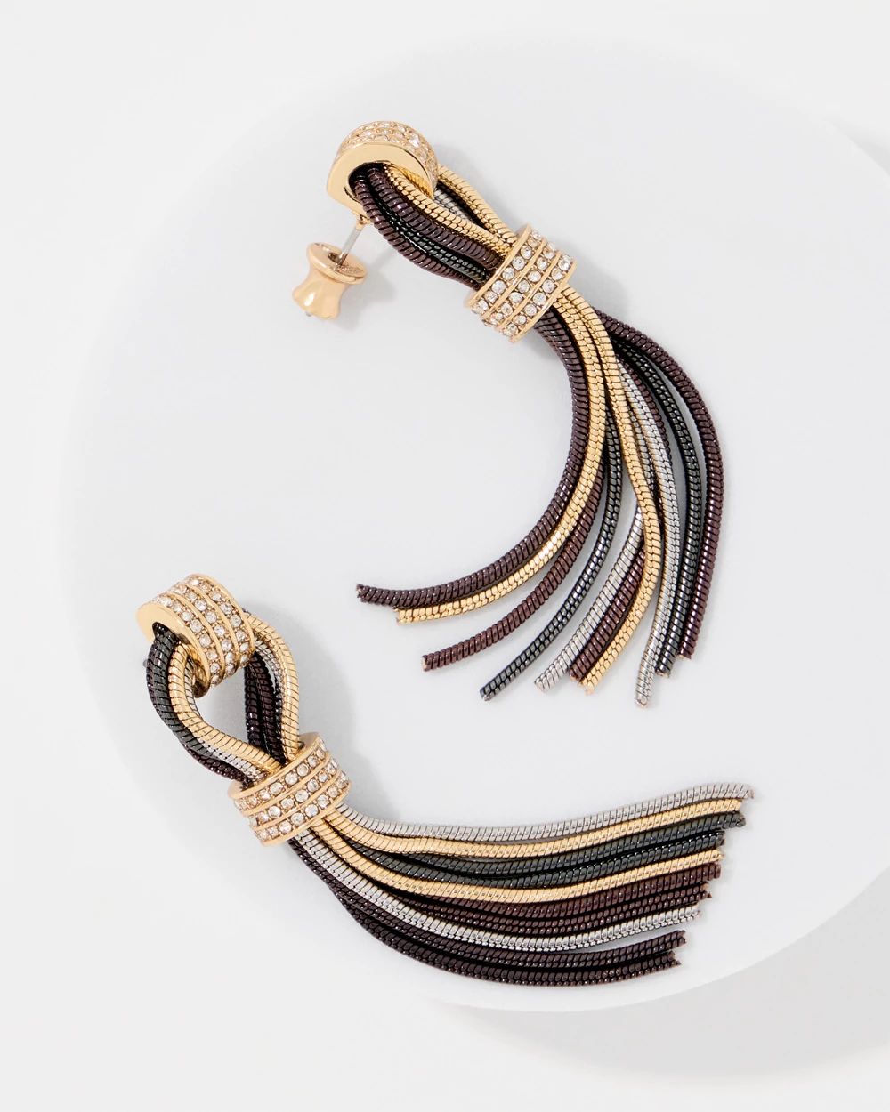 Tri-Color Fringe Drop Earrings click to view larger image.