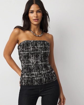 Sequin Plaid Tweed Bustier