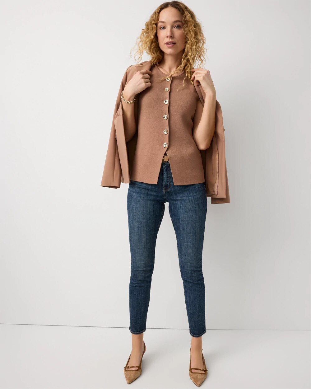 Button Front Longline Sweater Vest - image 2