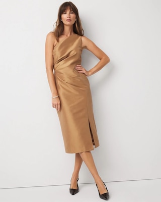 Petite One-Shoulder Stretch Taffeta Midi Dress