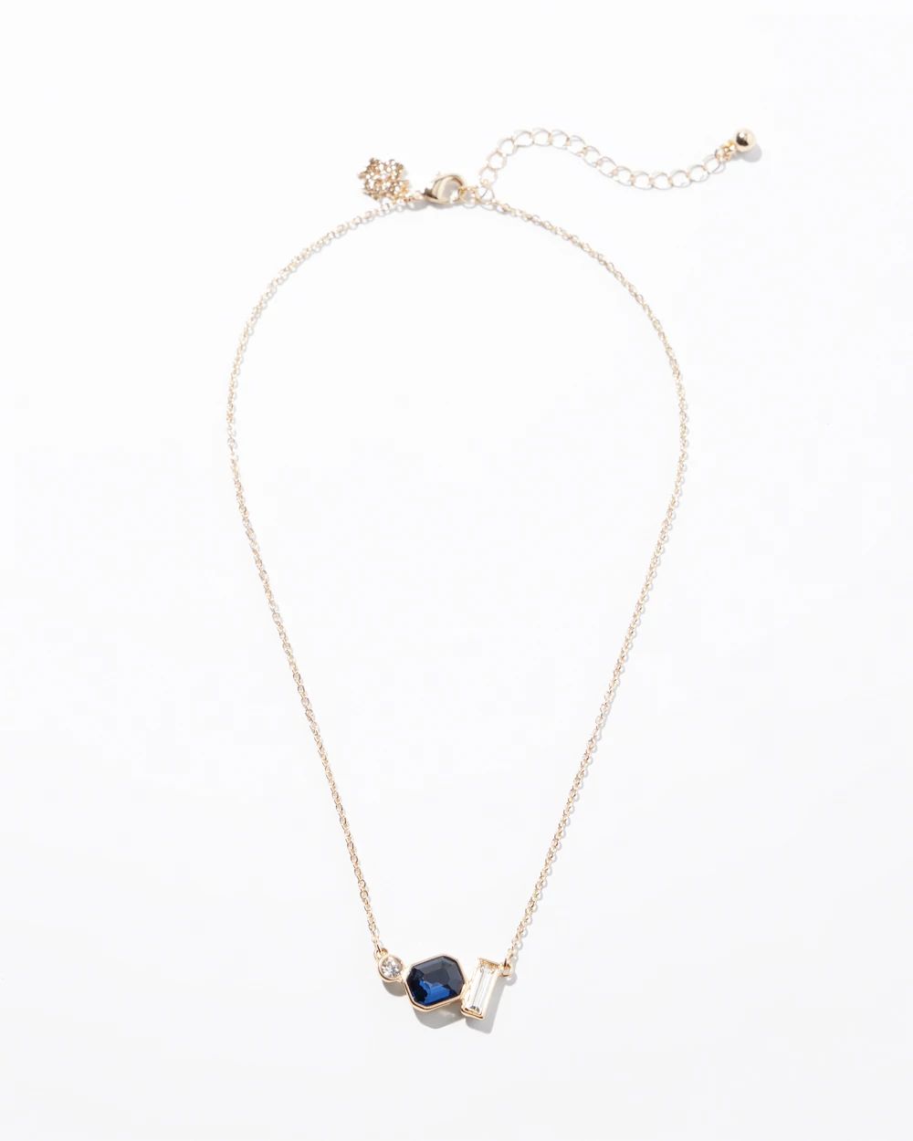 Gold Crystal Dark Blue Pendant Necklace