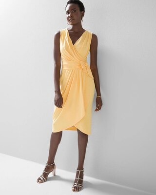 Sleeveless Draped Slub Sheath Dress