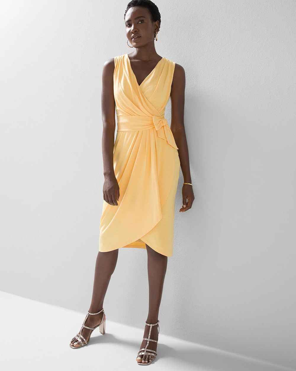Sleeveless Draped Slub Sheath Dress