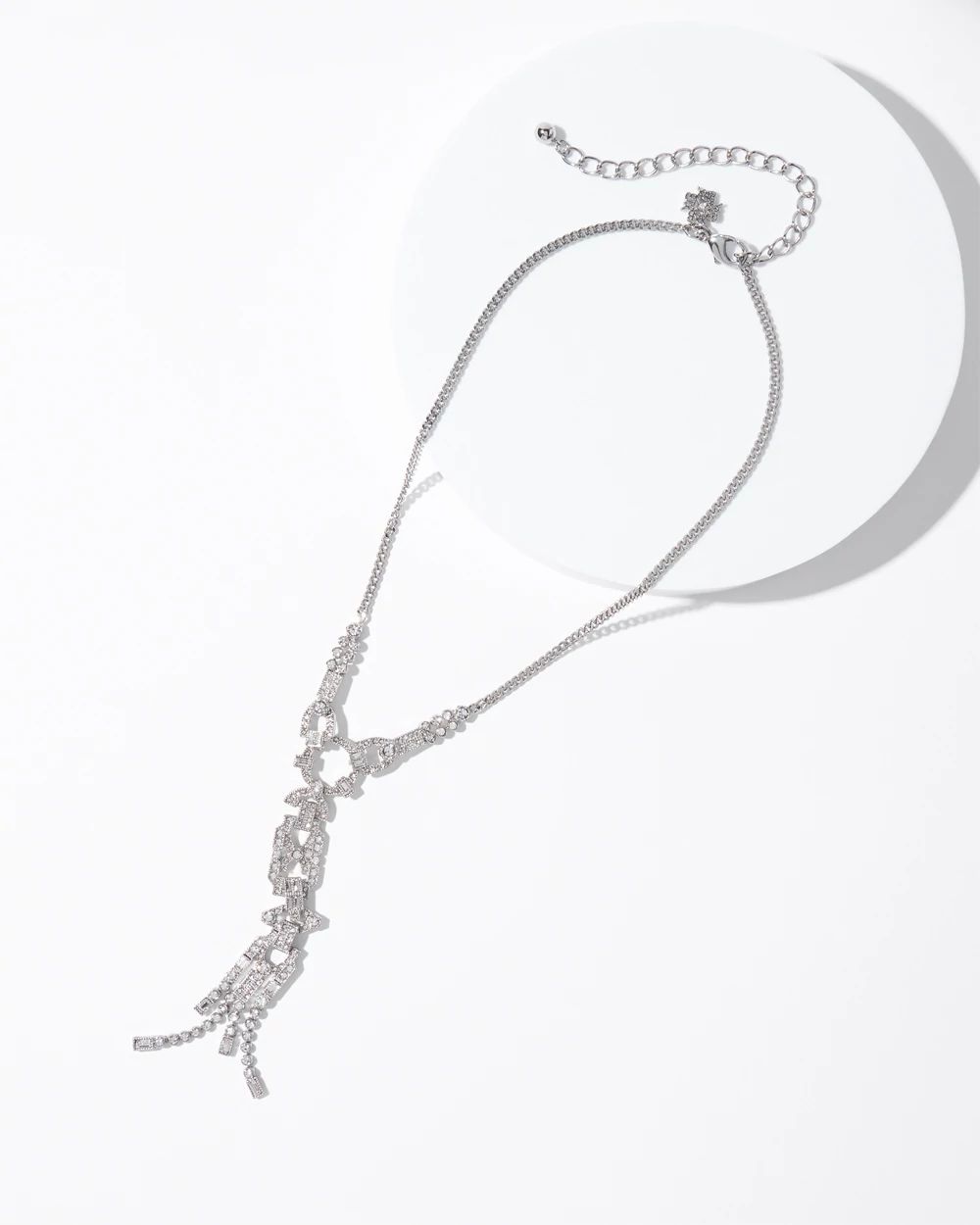 Art Deco Silvertone Statement Y Necklace