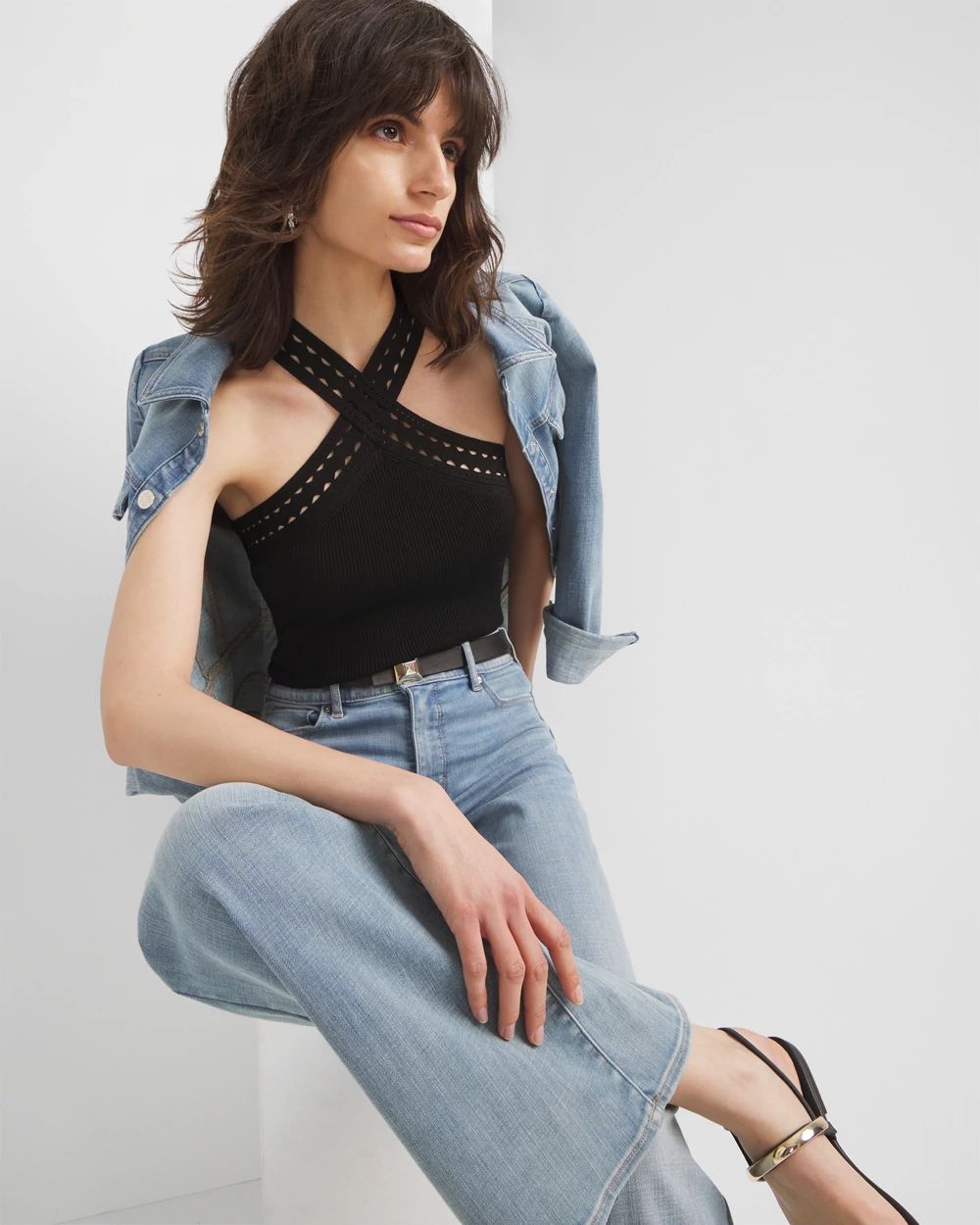 Cutout Trim Halter Sweater Tank