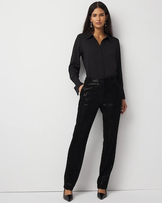Zoey Sequin Velvet Straight Pant