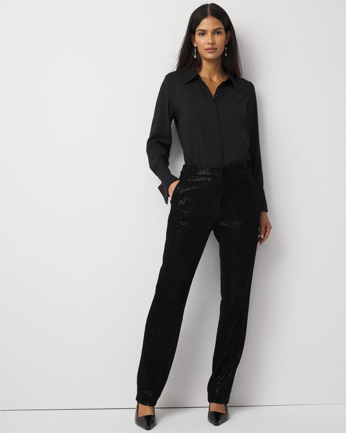 White House Black Market Zoey Sequin Velvet Straight Pants In Black