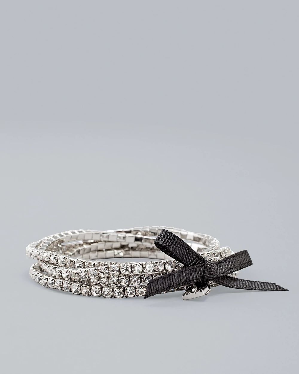 Silvertone Rhinestone Stretch Bracelets, Set of 5